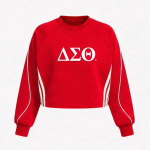 Delta |   Sigma |   Sweat-shirt décontracté en coton pour femme Theta Sorority, pull à col rond brodé en jersey tricoté - Product Image 1