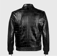 Blouson Bomber Homme en Cuir de Poisson Premium, Col Chemise Uni, Imperméable, Coupe-Vent, Style Vintage, Couleur Noire, Personnalisable