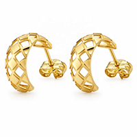 Pendientes de Aro Geométricos de Oro Amarillo de 14K con Diseño de Rejilla Pulida, Joyería Fina, Venta al por Mayor OEM ODM