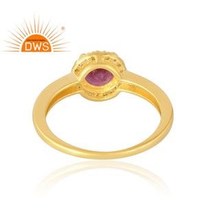 แหวนเงินแท้ 925 ชุบทอง 18K ประดับด้วยพลอย CZ และทัวร์มาลีนสีชมพู งานแฮนด์เมด ผู้ผลิตเครื่องประดับเดมิไฟน์ - Product Image 2