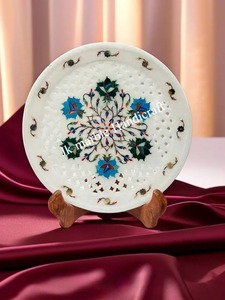 Vente directe fournisseur indien plateaux en marbre blanc de haute qualité artistique fleur Style Restaurant cuisine plateau pierre artisanat assiette - Product Image 2