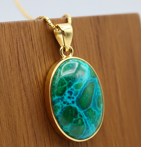 Personnalisable 925 Sterling Silver Dainty Chain 18K Or Forme Ovale Pendentif Bohème Naturel Chrysocolle Guérison Cristal Mode - Product Image 2