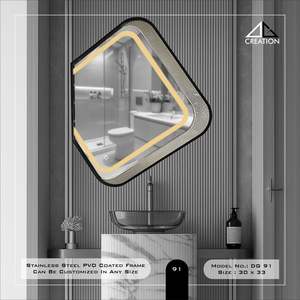 Espejo con Marco de Acero Inoxidable con Recubrimiento PVD y Cristal Laminado con Tela, Tocador de Baño Elegante e Irregular - Product Image 4