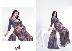 Hermoso Sari de seda satinada de primera calidad con piedra de mano y bordado perfecto para todas las ocasiones - Product Image 4