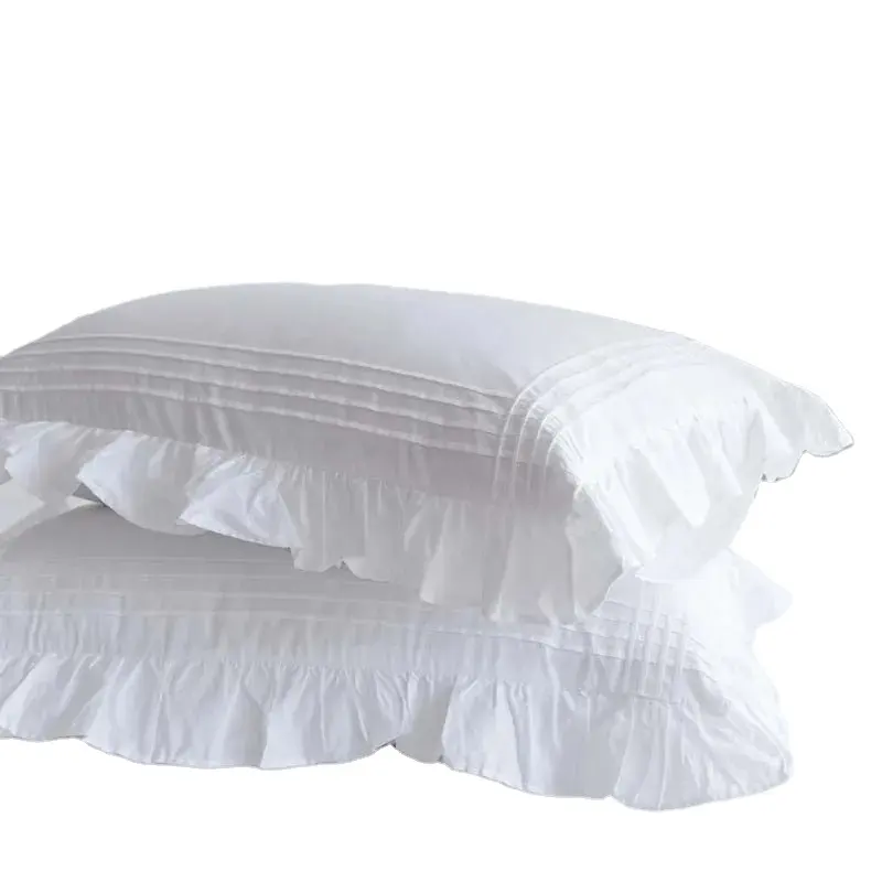 नए सुरुचिपूर्ण तकिया कवर किनारे रूफफल्ड सफेद बिस्तर कपास सादे तकिए गए आकार के विंटेज फीके घरेलू सजावट