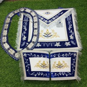 MASONIC REGALIA PAST MASTER TABLIER POIGNETS ET COLLIER BLEU ROYAL VELOURS HSE - Product Image 1