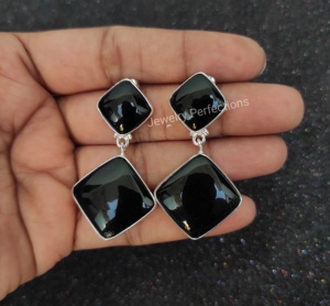 Bold Fine Jewelry Black Onyx Natural Stones <b>Huggie</b> Stud Earrings Fashion Drop Design <b>Sterling</b> <b>Silver</b> Plating Factory Price - Product Image 5