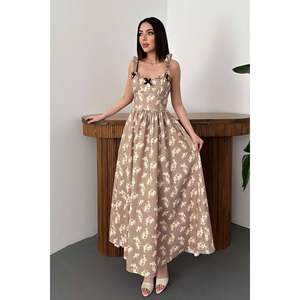 Vestido Floral Marrón con Lazo Frontal - Marrón - Product Image 1