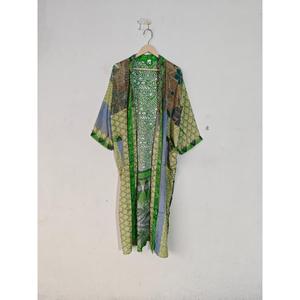 Belle robe en soie recyclée Kimono indien robe de maternité vêtements de nuit d'été thermiques vêtements de plage bohème Bikini couverture Dressing - Product Image 5