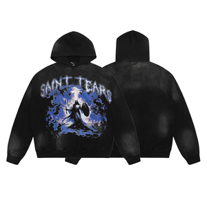 เสื้อฮู้ดดี้ผ้าฝ้าย 100% หนานุ่ม สไตล์วินเทจ สีดำฟอกกรด ลวดลายกราฟิกพิมพ์เอง สำหรับผู้ชาย ใส่ในฤดูหนาว - Product Image 2