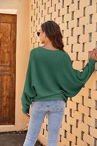 New Style Women's Knitted <b>Jumper</b> <b>Batwing</b> Sleeve Sweatshirt Oversized Pullover Crew Neck Winter Ribbed Sweatshirt - Product Image 3