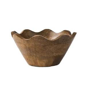 Cuenco de madera de mango hecho a mano con diseño de borde ondulado para ensalada, frutas y decoración rústica de Mesa para el hogar - Product Image 1