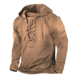 Chandails vintage légers de couleur unie personnalisables pour hommes avec des cravates Sweats à capuche à manches longues pour une utilisation décontractée en plein air automne hiver - Product Image 2