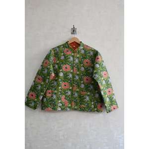 Chaqueta Acolchada de Algodón Reversible, Ligera, Hecha a Mano, Ecológica, con Estampado Floral en Bloques, Manga Larga, Chaqueta de Invierno para Mujer con Botones - Product Image 1