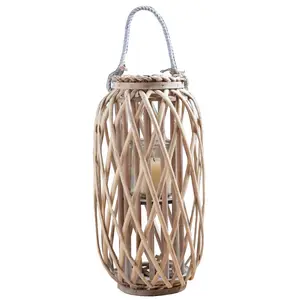 Wooden Lantern with glass insert is the perfect accent Bamboo Weave Wooden Round Candle Lantern Decorative Basket Bamboo