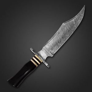 Camping <b>Knife</b> Damascus Steel Hunting <b>Knife</b> Bull Horn Handle with Brass Rings - Product Image 3