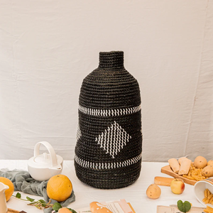 Vase à fleurs en jonc de mer vietnamien Vintage tissé à la main Vase au sol en jonc de mer Style Boho jardinière en bambou et en bois fleurs de mariage - Product Image 1