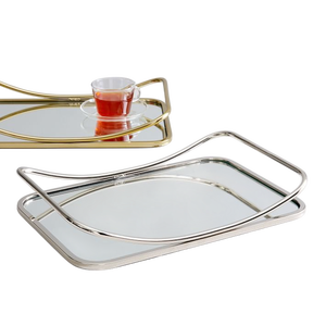 Plateau en métal aluminium vintage personnalisé avec bordures dorées et base en verre Plat et assiette de qualité supérieure avec taille de forme unique - Product Image 2