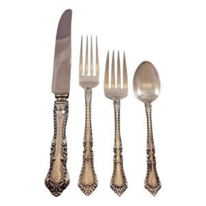 Ensemble de couverts élégants en acier inoxydable de 4 pièces fabriqués à la main avec poignées ornées d'or de qualité supérieure Design américain haut de gamme - Product Image 1