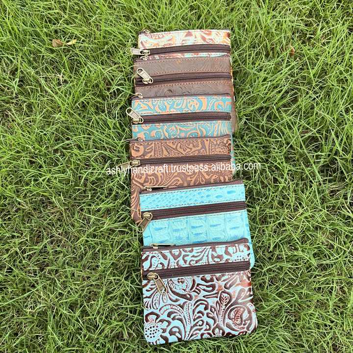 Luxury Flower Printed Real Cowhide Wallet Women Genuine Leather Small Card Holder Female Double Zipper Coin Hand Purses For Sale