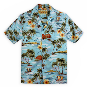 Chemise hawaïenne Aloha de plage à manches courtes en sergé décontracté à la mode pour hommes, motif personnalisé, conception de boutons d'impression numérique pour les vacances - Product Image 1