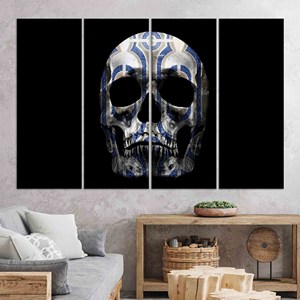 Impresión en lienzo de calavera ornamentada: decoración de pared gótica abstracta, JUEGO DE 4 LIEÑOS - Product Image 1