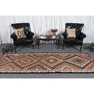 Beige Kilim 3.4 X 9.8ft Handmade Turkish Wool <b>Rug</b> Flat Weave Jacquard Patchwork Design Latex Backing for Hallway Rectangle <b>Space</b> - Product Image 2