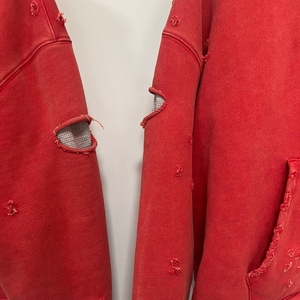 Fait sur mesure poids lourd 100% coton français éponge Boxy Fix recadrée déchiré Double couches gaufre en détresse lavage sweats à capuche pour hommes - Product Image 4