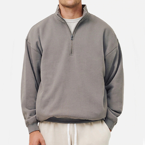 Haute qualité 100% coton surdimensionné quart demi-fermeture éclair polaire à capuche goutte épaule col coupe régulière pull Zipup à capuche - Product Image 4