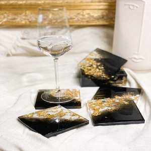 Ocean Inspired Wooden square <b>Coasters</b> Handmade with <b>Blue</b> Wave Design Durable Reusable for Coastal Home Decor Modern Dining Setup - Product Image 5