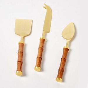 Ensemble de serveurs à salade en laiton doré gaufré de nombreux autres modèles de feuilles dorées à poignée faite à la main en acier inoxydable et en argent - Product Image 6