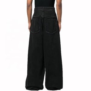 กางเกงยีนส์ผ้ายีนส์ผู้ชายสีดำผ้าเดนิมขาบานสำหรับผู้ชายกางเกงยีนส์เย็บขาดสองชั้นแบบมีรอยขาดสำหรับผู้ชายปรับแต่ง - Product Image 4