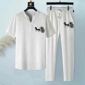 ชุดวอร์มมีเชือกผูกสำหรับผู้ชายชุดวอร์มผูกเชือกคอวีมีกระดุมเสื้อ - Product Image 5