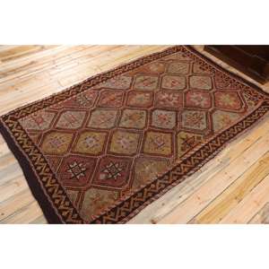 Alfombra Turca Vintage Grande de 5,3x9,1 pies (162x277 cm), Alfombra Kilim a Cuadros Marrón - Product Image 2