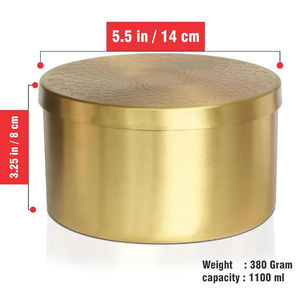 Conteneur de stockage Masala durable en forme de cylindre en laiton doré de 1100ml, hermétique et empilable, antirouille et décoratif - Product Image 3