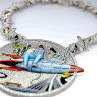 Pendentif Rocket Man Iced Out Unisexe en Argent Sterling et Moissanite, Bijou Hip Hop avec Design 3D Détaillé, Chaîne Cubaine, pour Soirée