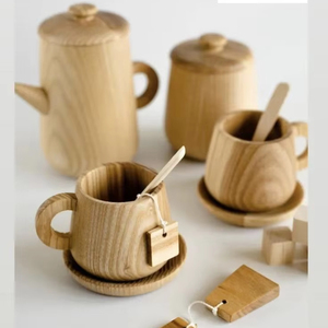 TEXTURE CHERRY WOODEN Nordic Style Coco Palm Wooden Tea <b>Set</b> with Pot and Tray Custom logo Coconut Wood Teapot and <b>Cup</b> <b>Sets</b> - Product Image 3