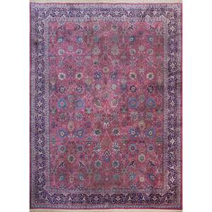 Alfombras de Lana Anudadas a Mano Aalam, Diseño Floral y Abstracto en Rojo y Naranja, Rectangulares de 9x12, para Entrada y Sala de Estar, Pae-6346 - Product Image 1