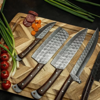 Set Pisau Koki Baja Damaskus Modern Buatan Tangan Premium Gagang Kayu Rosewood Pisau Gulung Kulit Ramah Lingkungan Dunia Dapat Disesuaikan