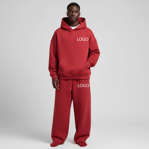 Ensemble de survêtement tendance en molleton français 100% coton, sweat-shirt à capuche et pantalon de survêtement ample, coupe ample pour homme, sweat-shirts rouges - Product Image 3