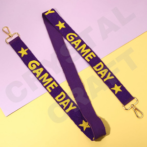 Star Game Day Correas de bolsa de cuentas de semillas de oro blanco personalizadas 'Hook Em Horns' Accesorio de moda Correa de monedero con cuentas - Product Image 1