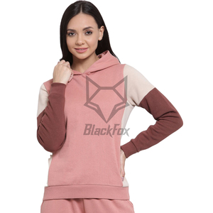 Sweat-shirt à capuche color block pour femme, manches longues, en mélange de coton tricoté, décontracté, pour l'automne, avec poches et logo frontal - Product Image 1