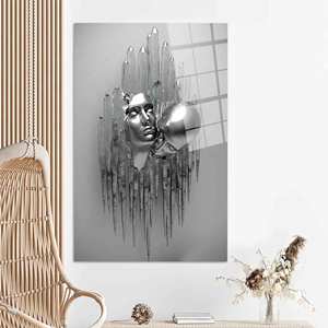 Décoration de chambre moderne : Toile imprimée d'un couple argenté enlacé, ART SUR VERRE TÉMPERÉ - Product Image 1