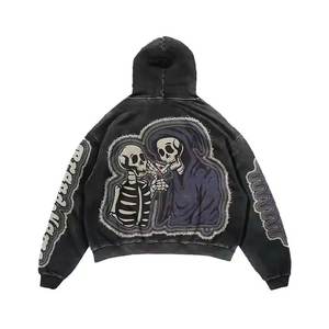 Sweat à capuche court en coton de haute qualité pour hommes, personnalisé, en molleton français, avec patch en strass, broderie, capuche courte, effet usé - Product Image 6