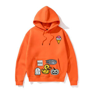 ODM OEM personalizado hombres sudaderas con capucha de color sólido al aire libre de alta calidad de algodón mezclado con parches bordados - Product Image 2