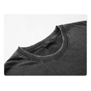 T-shirts pour hommes, poids lourd 100% coton, lavé à l'acide, épaules tombantes, surdimensionné, longue longueur, tricoté léger, surdimensionné, solide - Product Image 3