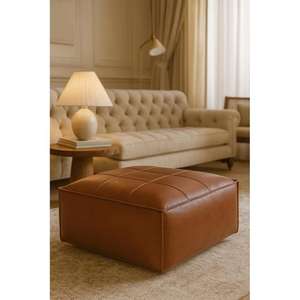 Pouf en cuir marocain fait main, repose-pieds ottoman traditionnel, pouf artisanal, décoration intérieure, siège ottoman bohème pour salon - Product Image 1