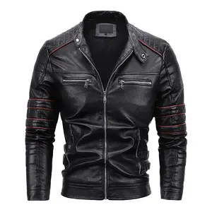 Hombres Outwear Moda Motor & Biker Chaqueta de cuero Hombres Primavera Nuevo Casual Vintage Cremallera Estilo Chaquetas de cuero Abrigo - Product Image 5