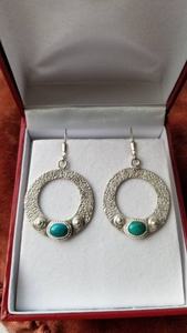 Pendientes de gota de turquesa Kingman genuinos en plata de ley chapada en oro, joyería bohemia de declaración, regalo de boda/Fiesta de moda hecho a mano - Product Image 5