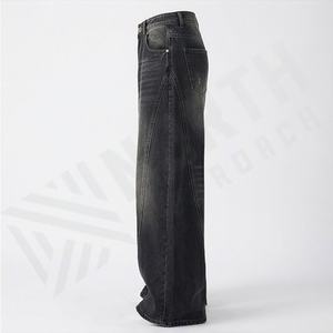 Boutique Automne Femmes Vintage Lavage délavé Pantalon large taille haute Écologique Imperméable Jeans Solide Casual Tissu denim Pantalon de qualité supérieure - Product Image 3